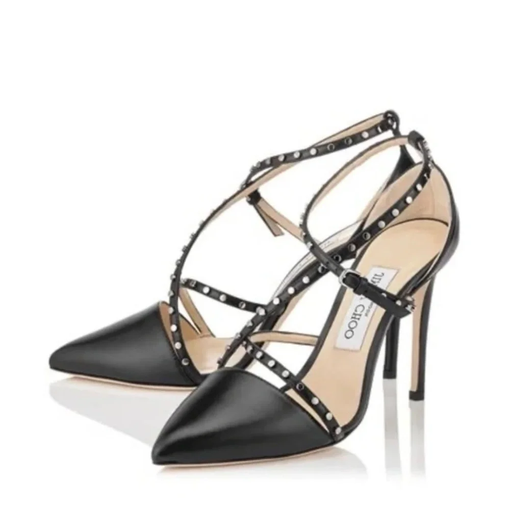 Jimmy Choo TIFF85 Studded Stiletto Sandals With Pointed Toes
